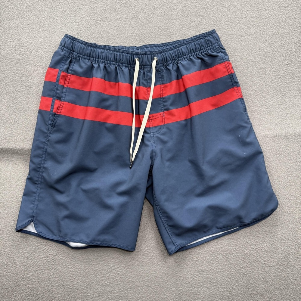 Fair Harbor Swim Shorts Mens XL Blue Red Stripe Trunks Lined Quick Dry Beach
